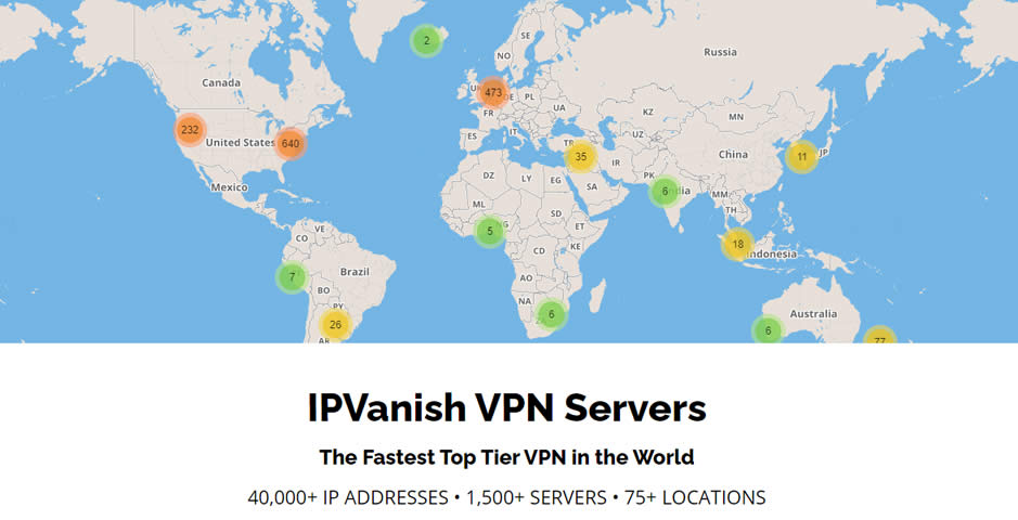 IPVanish聲稱在一個網絡中運營著1,400多個服務器